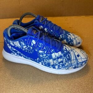 Nike Free RN Shield NikeID Women's 9 Blue White Graphic Running Shoes AO0581-994